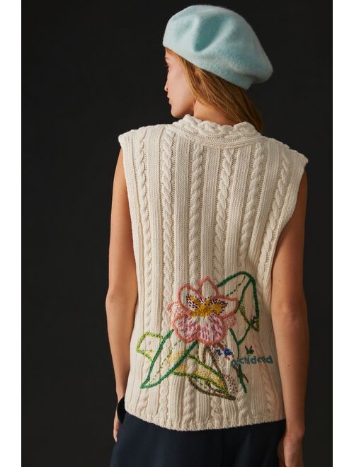By Anthropologie Wendy Wurtzburger and Marcella Volini for Anthropologie Flower Fisherman Sweater Vest