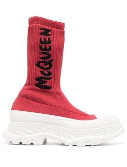 sock-style logo-print boots
