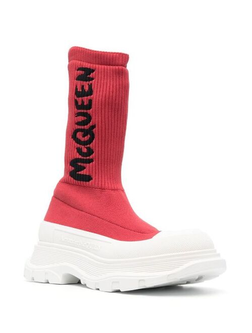 Alexander McQueen sock-style logo-print boots
