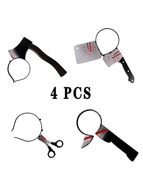 Woplagyreat 4Pcs Weapons Headband Decorations Clearance, Fake Accessories Plastic Scissor Through Head Prop for Party Costumes, Black Headbands Decor for Adults Men Women