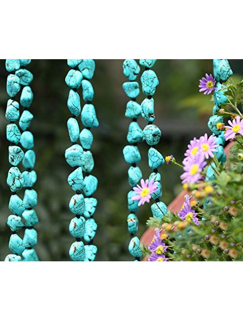 Potessa Turquoise Beads Endless Necklace Long Knotted Stone Multi-Strand Layer Necklaces Handmade Jewelry