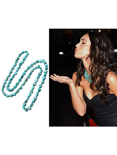 Potessa Turquoise Beads Endless Necklace Long Knotted Stone Multi-Strand Layer Necklaces Handmade Jewelry