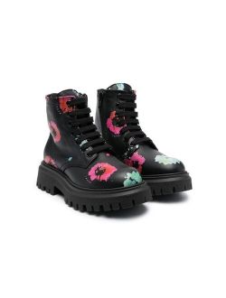 Kids floral-print chunky-sole boots