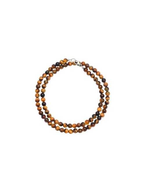 Shree_Narayani Tiger Eye Necklace, 5-6mm Genuine Tigers Eye Beaded Necklace for Man Women, Brown Tiger Eye Necklace,Semi Precious Stone 18 Inches Necklace