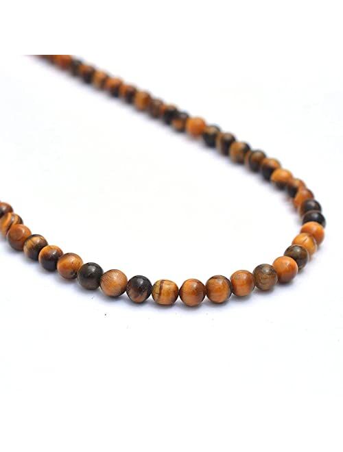 Shree_Narayani Tiger Eye Necklace, 5-6mm Genuine Tigers Eye Beaded Necklace for Man Women, Brown Tiger Eye Necklace,Semi Precious Stone 18 Inches Necklace