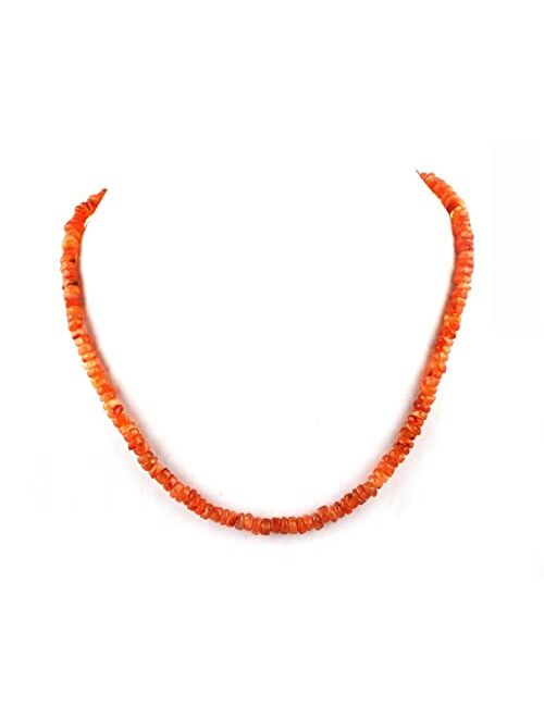 Shree_Narayani Carnelian Necklace, 6-7mm Genuine Carnelian Beaded Necklace, Orange Stone Necklace, Carnelian Necklace for Men and Women 18 Inch Necklace