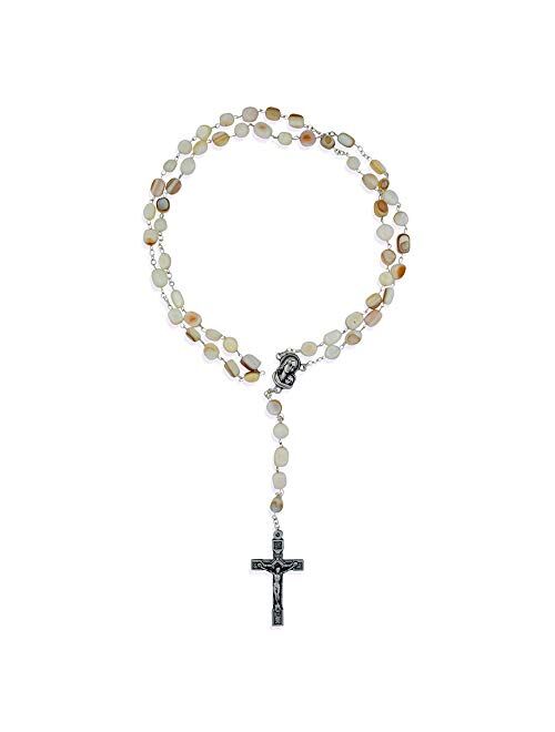 Venerare Vatican Imports Catholic Rosary with Natural Stone Beads (White)
