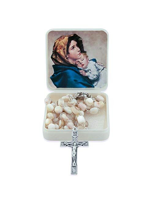 Venerare Vatican Imports Catholic Rosary with Natural Stone Beads (White)
