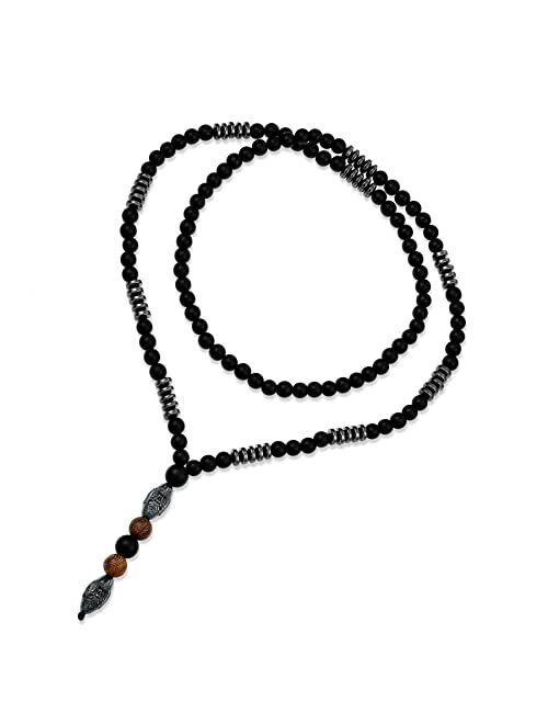 STARCHENIE Mens Tiger Eye Onyx Beads Beaded Necklace Chain with Triangle Pendant,Healing Natural Gemstones Jewelry