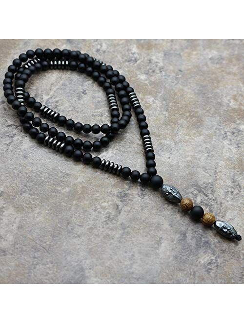STARCHENIE Mens Tiger Eye Onyx Beads Beaded Necklace Chain with Triangle Pendant,Healing Natural Gemstones Jewelry