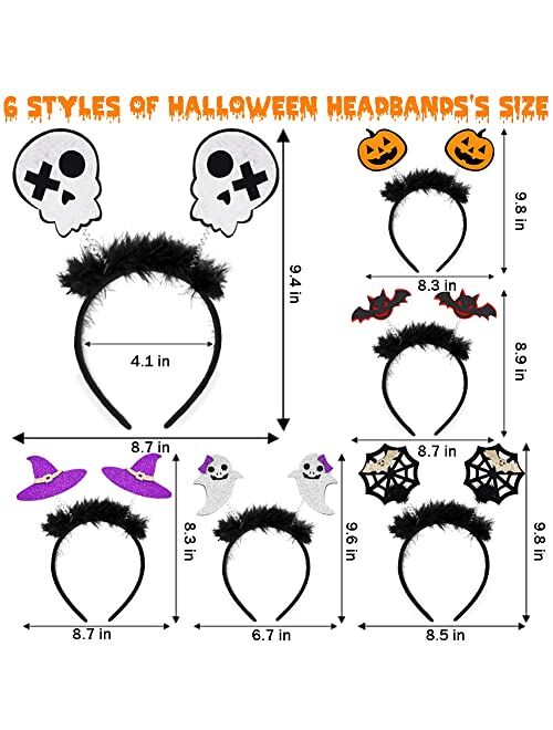 Camirus Halloween Headband, 6PCS Head Boppers with Pumpkin Demon Skull Ghost Spider Web Witch Hat Headband for Kids Adults Costume Cosplay Party Favors Decorations Suppli