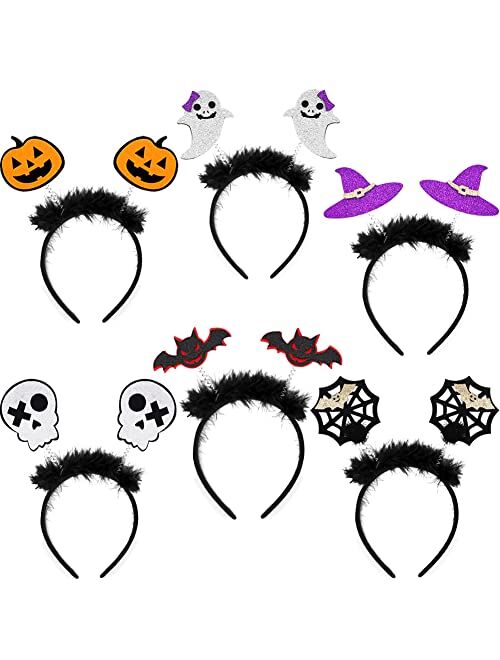 Camirus Halloween Headband, 6PCS Head Boppers with Pumpkin Demon Skull Ghost Spider Web Witch Hat Headband for Kids Adults Costume Cosplay Party Favors Decorations Suppli
