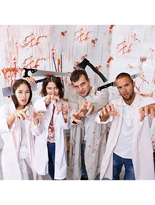 Quejowy 6PCS Halloween Costume Scary Weapon Headbands, Horror Photo Props Rubber Plastic Knife Axe Cleaver Scissor Headbands Through Head Zombie Accessories Makeup