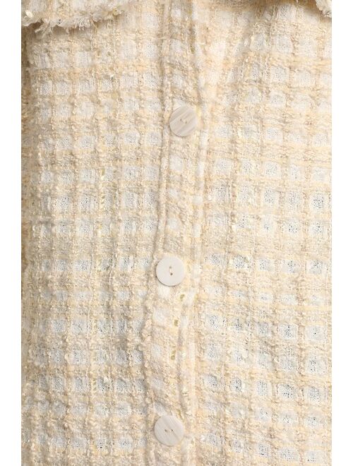Lulus Take Notes Ivory Plaid Tweed Shacket