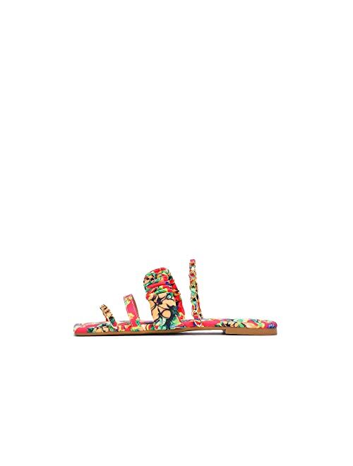 Cape Robbin Archi Flat Sandals Slides for Women, Womens Mules Slip On Shoes - Flower red Floral Size