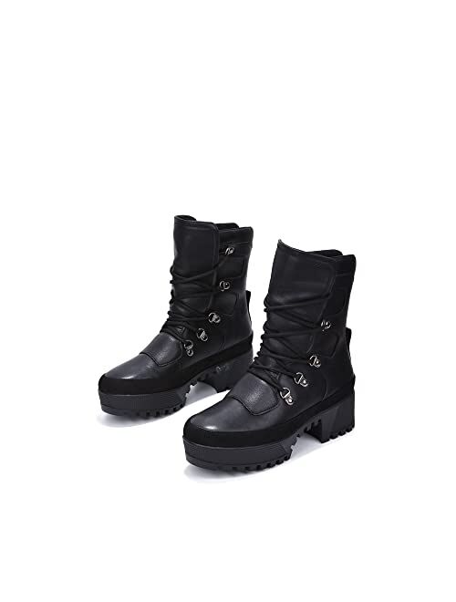 Cape Robbin Nunca Combat Boots for Women, Platform Boots with Chunky Block Heels, Womens High Tops Boots