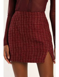 Classy Energy Burgundy Tweed Mini Skirt