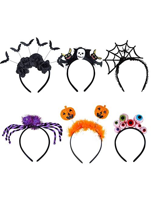 Unves Halloween Headband, Spider Eyes Skull Pumpkin Halloween Headbands for Women Spider Web Party Supplies Decorations(6 Pack)