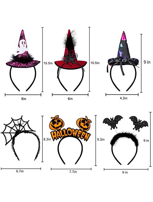 Unves Halloween Headband, Pumpkin Bat Halloween Headbands for Women Halloween Witch Hat Headbands Spider Web Headwear Costume Party Holiday Accessories Dress Up Gift Deco