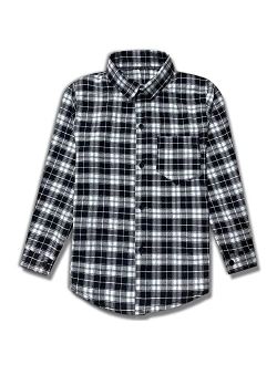 iLover Cute Boys Long Sleeve Plaid Flannel Shirt,Woven Shirts Button Down Western ShirtsCollar & Chest Pocket 6-11 Years