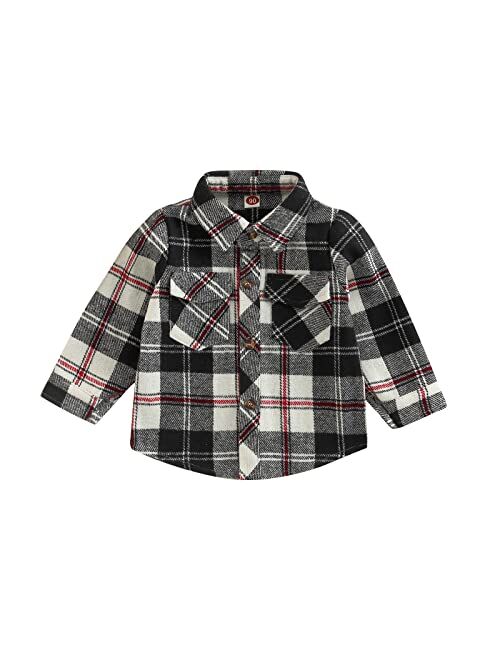 Amiblvowa Toddler Flannel Shirt Jacket Plaid Long Sleeve Lapel Button Down Shacket Little Kids Boys Girls Shirts Coats Fall Tops