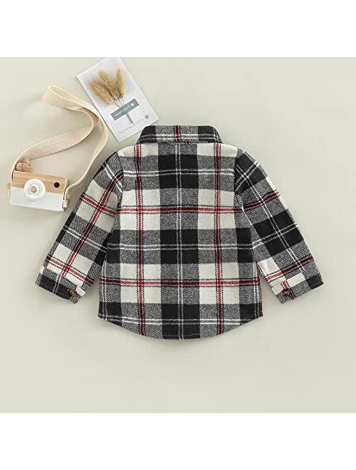 Amiblvowa Toddler Flannel Shirt Jacket Plaid Long Sleeve Lapel Button Down Shacket Little Kids Boys Girls Shirts Coats Fall Tops