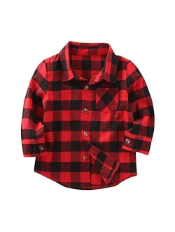 Cm C&M Wodro Kids Little Boys Girls Baby Long Sleeve Button Down Red Plaid Flannel Shirt Plaid Girl Boy 1T-6T