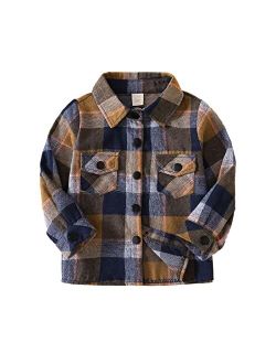 Adxsun Kids Toddler Boys Girls Plaid Flannel Shirt Long Sleeve Button Top Casual Fall/Winter Clothes 1-6T