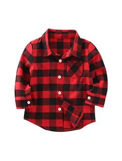 Mamami Kids Little Boys Girls Baby Long Sleeve Button Down Red Plaid Flannel Shirt Plaid Girl Boy NB-6T