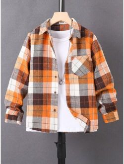 Boys Plaid Patched Pocket Shirt Without Tee