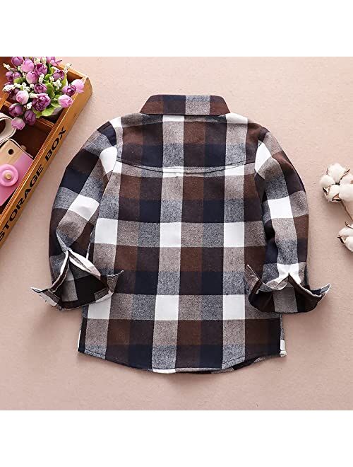 Fuermos Toddler Big Boys Girls Plaid Flannel Long Sleeve T-Shirt Family Matching Tops