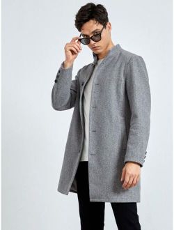 Manfinity Homme Men Slant Pocket Button Front Wool-Mix Fabric Jacket