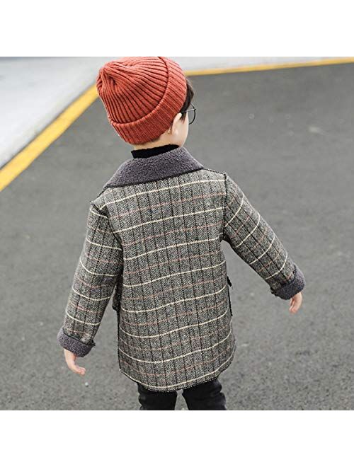 amropi Boy's Pea Coat Faux Wool Double Breasted Trench Jacket Warm Plaid Peacoat for 2-10 Years
