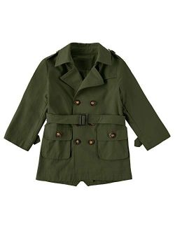Makkrom Kids Baby Boys Girls Classic Trench Coat Jacket Toddler Double Breasted Belted Children Pea Coat