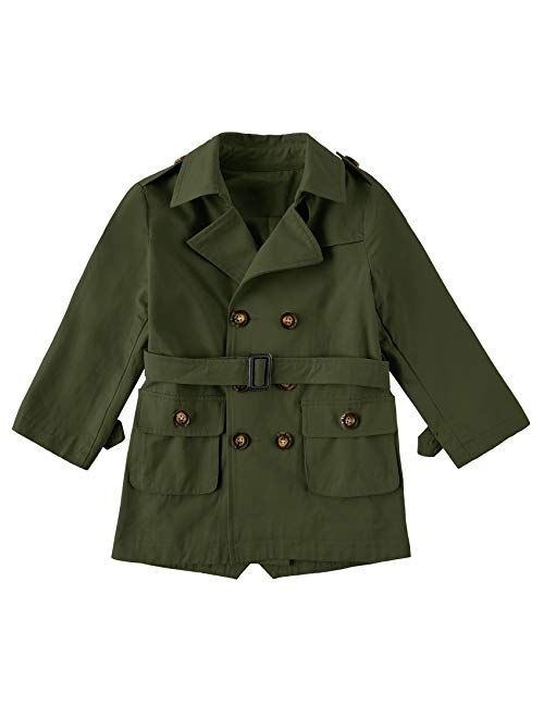 The Drop Makkrom Kids Baby Boys Girls Classic Trench Coat Jacket Toddler Double Breasted Belted Children Pea Coat