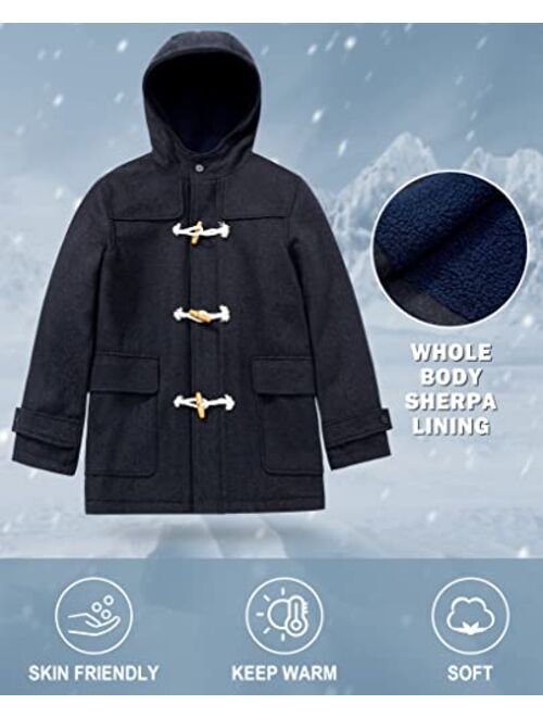 maoo garden Boys Winter Wool Coat Dress Peacoat Kids Heavy Sherpa Jacket Hooded Warm Thicken Windproof Overcoats