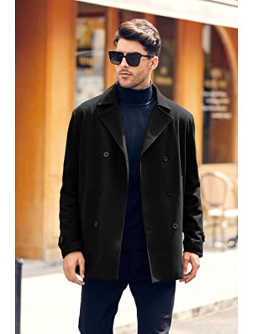 PASLTER Mens Classic Business Pea Coat Winter Warm Double Breasted Heavyweight Trench Coats