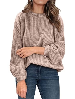 Women's Fashion Sweater Long Sleeve Casual Ribbed Knit Winter Clothes Pullover Sweaters Blouse Top