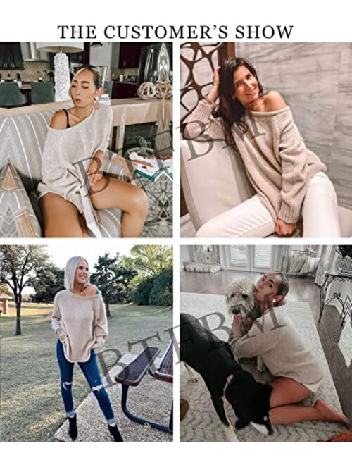 BTFBM Women Casual Long Sleeve Sweaters Crew Neck Solid Color Soft Ribbed Knitted Oversized Pullover Loose Fit Jumper