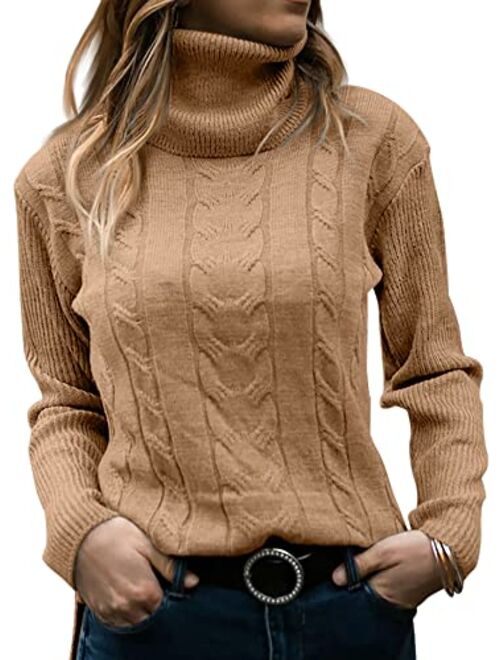 Langwyqu Womens Turtleneck Sweaters Long Sleeve Pullover Cable Knit Sweaters Soft Jumper