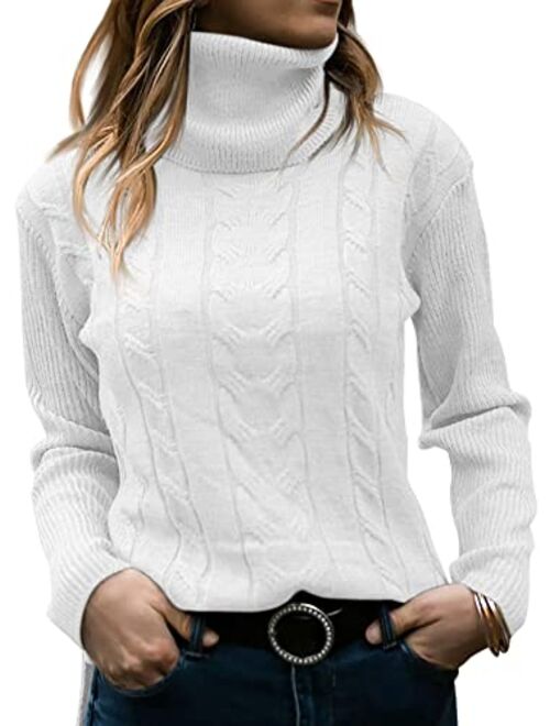 Langwyqu Womens Turtleneck Sweaters Long Sleeve Pullover Cable Knit Sweaters Soft Jumper