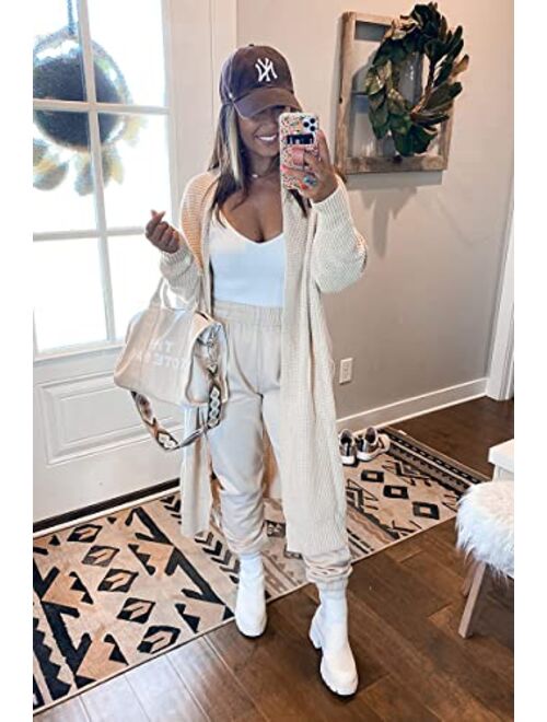 LILLUSORY Womens Long Cardigans Sweaters 2022 Fall Oversized Slouchy Knit Chunky Open Front Sweater Coat with Pockets