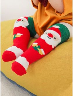 1pair Baby Christmas Snowman Print Socks
