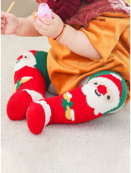 Shein 1pair Baby Christmas Snowman Print Socks