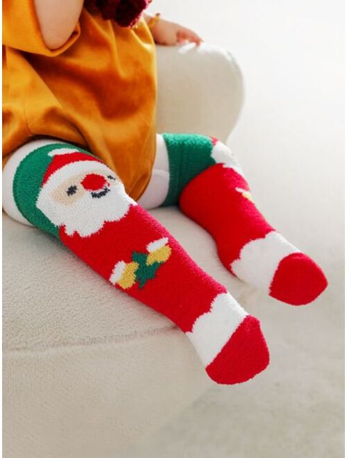 Shein 1pair Baby Christmas Snowman Print Socks