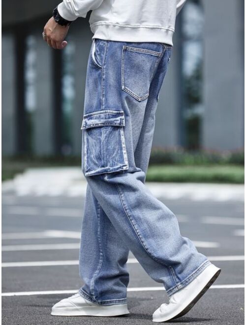 Buy Shein Men Bleach Wash Flap Pocket Side Cargo Jeans online | Topofstyle
