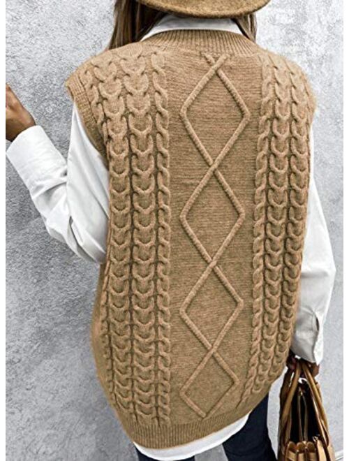 HOTAPEI Sweater Vest Women Oversized V Neck Sleeveless Sweaters Womens Cable Knit Tops