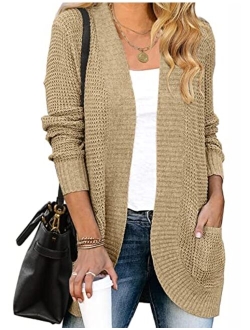 Womens Long Sleeve Open Front Cardigans Chunky Knit Draped Sweaters Outwear