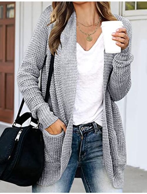MEROKEETY Womens Long Sleeve Open Front Cardigans Chunky Knit Draped Sweaters Outwear