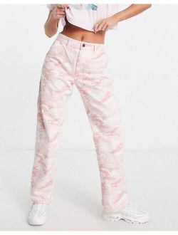 STR wide leg cargo pants in pink camo print